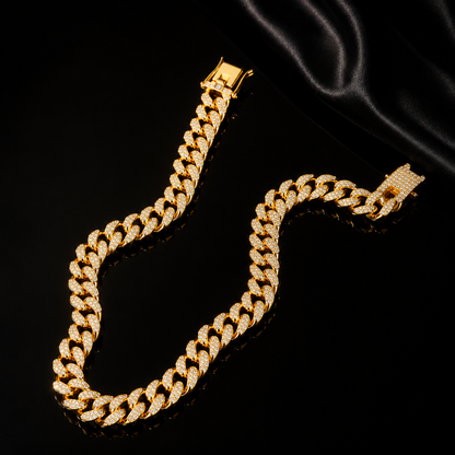 Y2K 古巴鍊 金色水鑽 15mm｜Cuban Diamond Gold 15mm